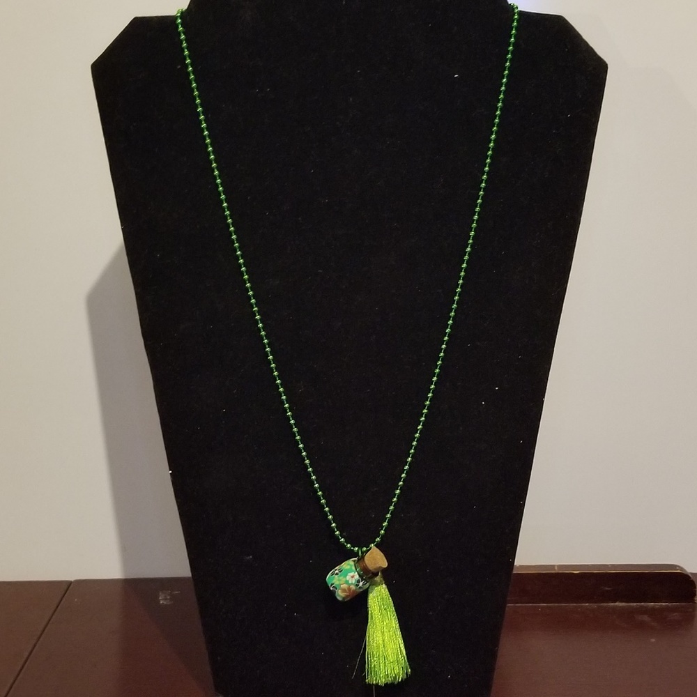 Green Fimo Clay Bottle Aromatherapy Necklace